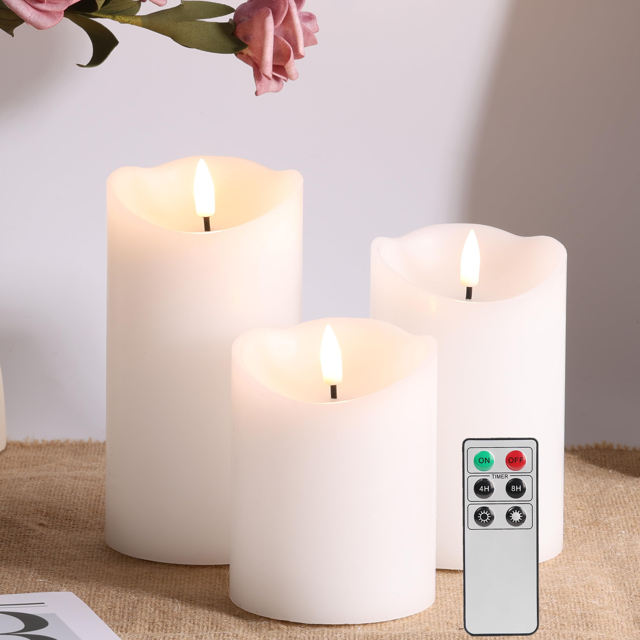 Eywamage White Flameless Pillar Candles with Remote, Flickering Realistic Battery Powered LED Wax... | Amazon (US)