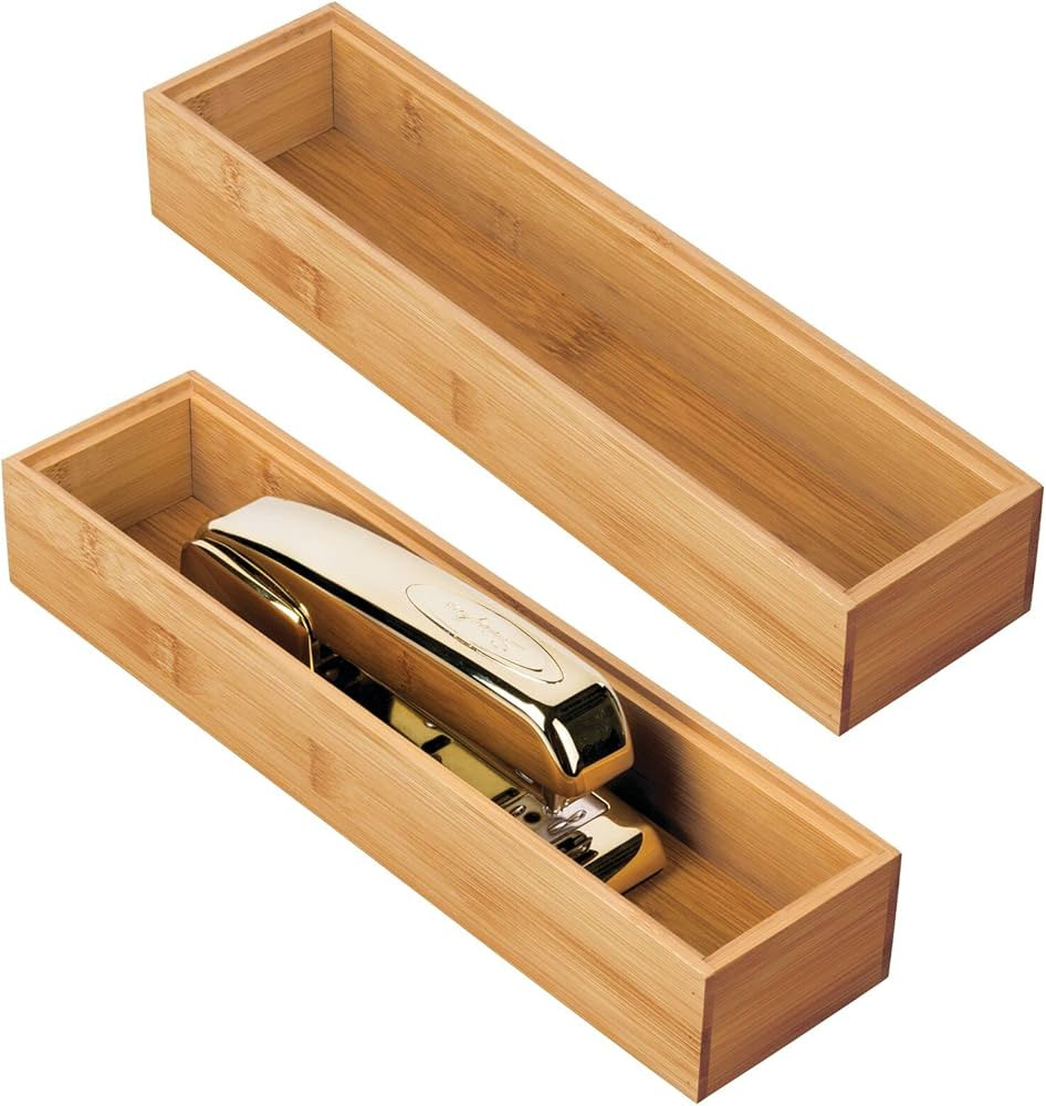 mDesign Slim Wooden Bamboo Drawer Organizer for Office - 12" Long Stackable Storage Box Tray for ... | Amazon (US)