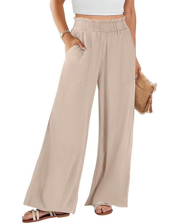 ANRABESS Women's Linen Pants 2024 Summer Palazzo High Waist Wide Leg Pant Spring Flowy Beach Trou... | Amazon (US)
