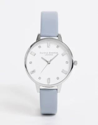 Olivia Burton OB16BJ01 Bejewelled leather watch in blue | ASOS (Global)