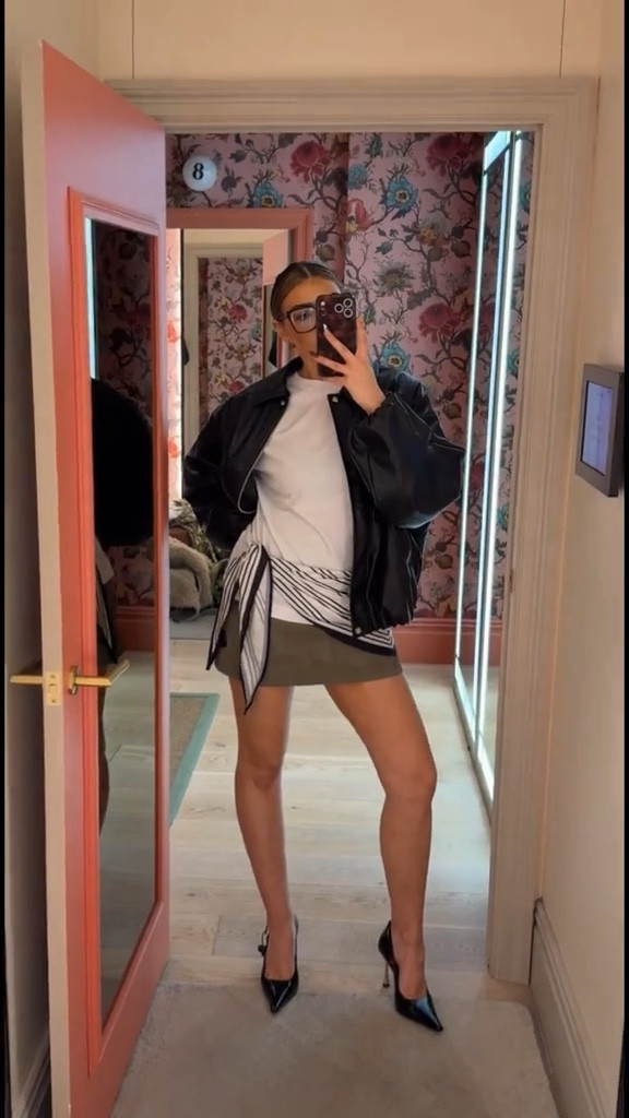 Chic outfit - date night - khaki skirt - leather jacket - black heels 

#LTKstyletip #LTKuk #LTKFashionMonth