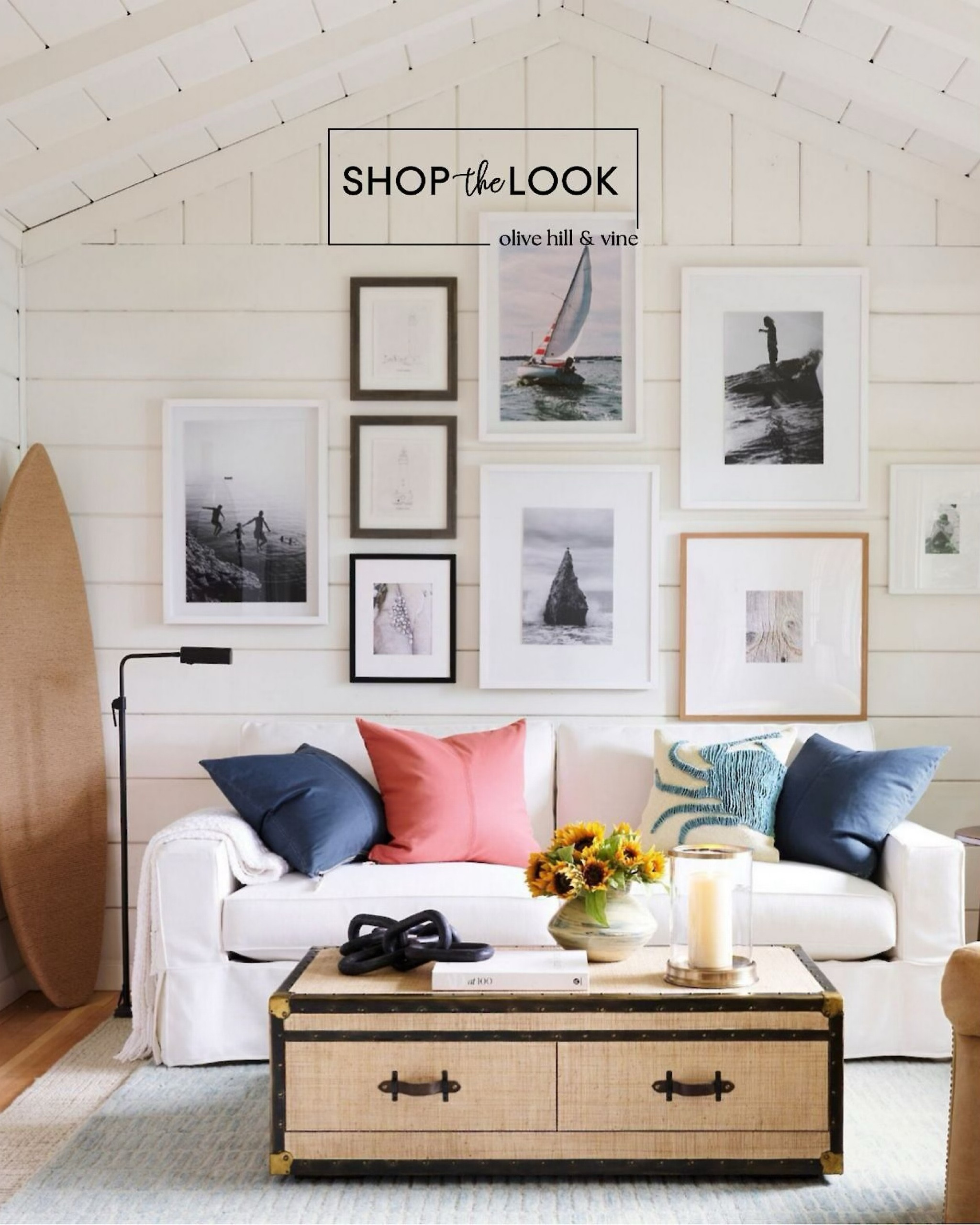 Chase the calm of the coast with a living room styled for ocean vibes. A square-arm sofa meets a trunk coffee table, layered rugs, and sunwashed twill pillows in red and indigo. Finish with wood gallery frames showcasing sailing, surfing, and your favorite beach moments.

#LTKFamily #LTKStyleTip #LTKHome
