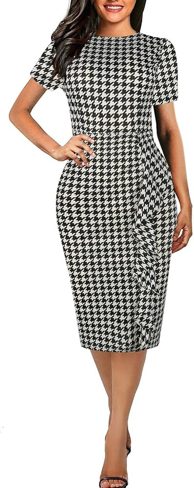 CISMARK Women's Vintage Short Sleeve Polka Dot Falbala Fold Slim Fit Pencil Dress | Amazon (US)