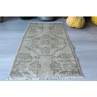 Vintage Rug Door Mat, Handwoven Fade Rug, Sandy Beige Wool Mat/B-1451 1'4""x2'7 | Etsy (US)