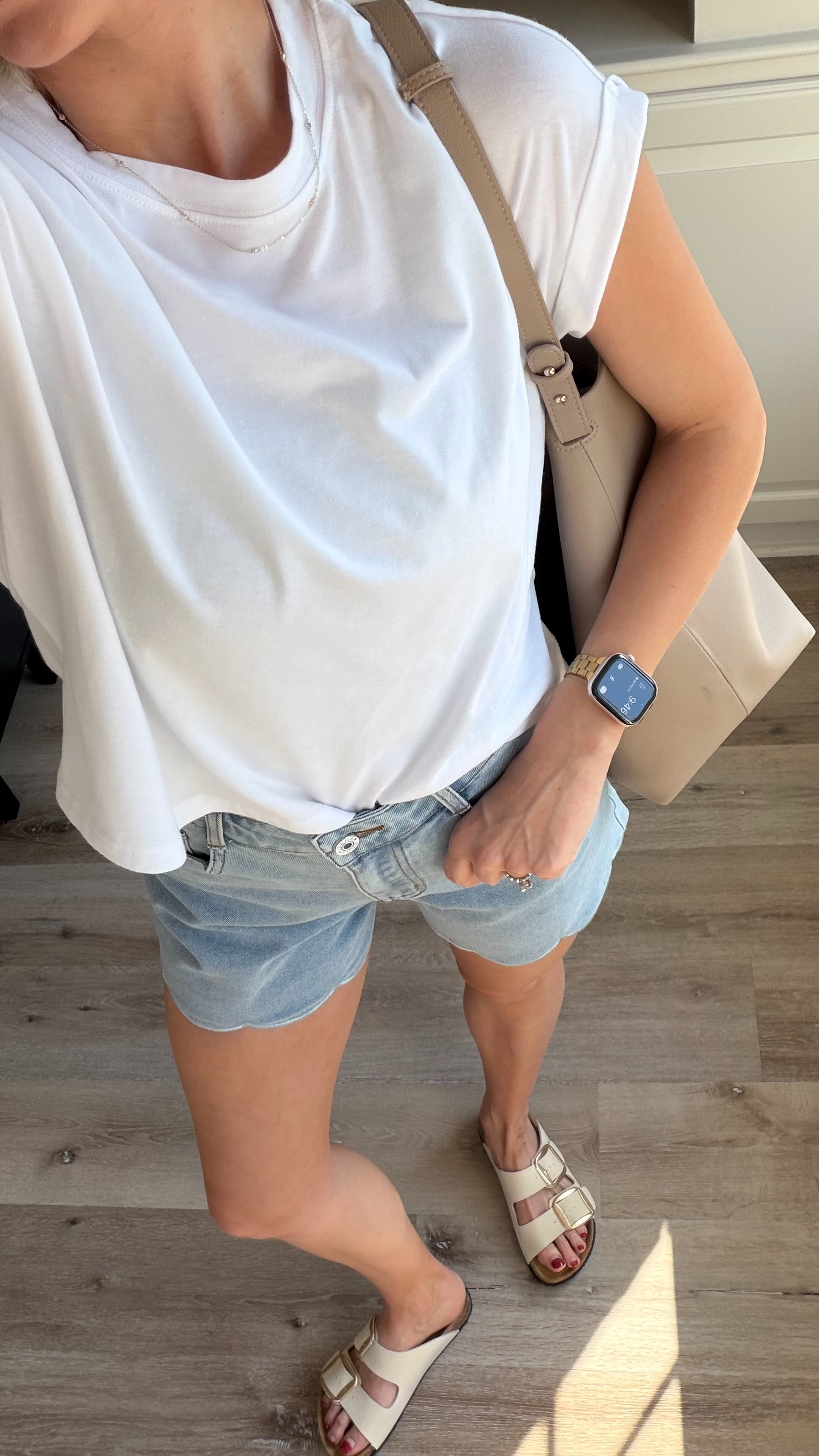 Casual mom outfit | Wearing 2 in denim shorts + M boxy tee 
 

 #LTKootd #LTKmomlife