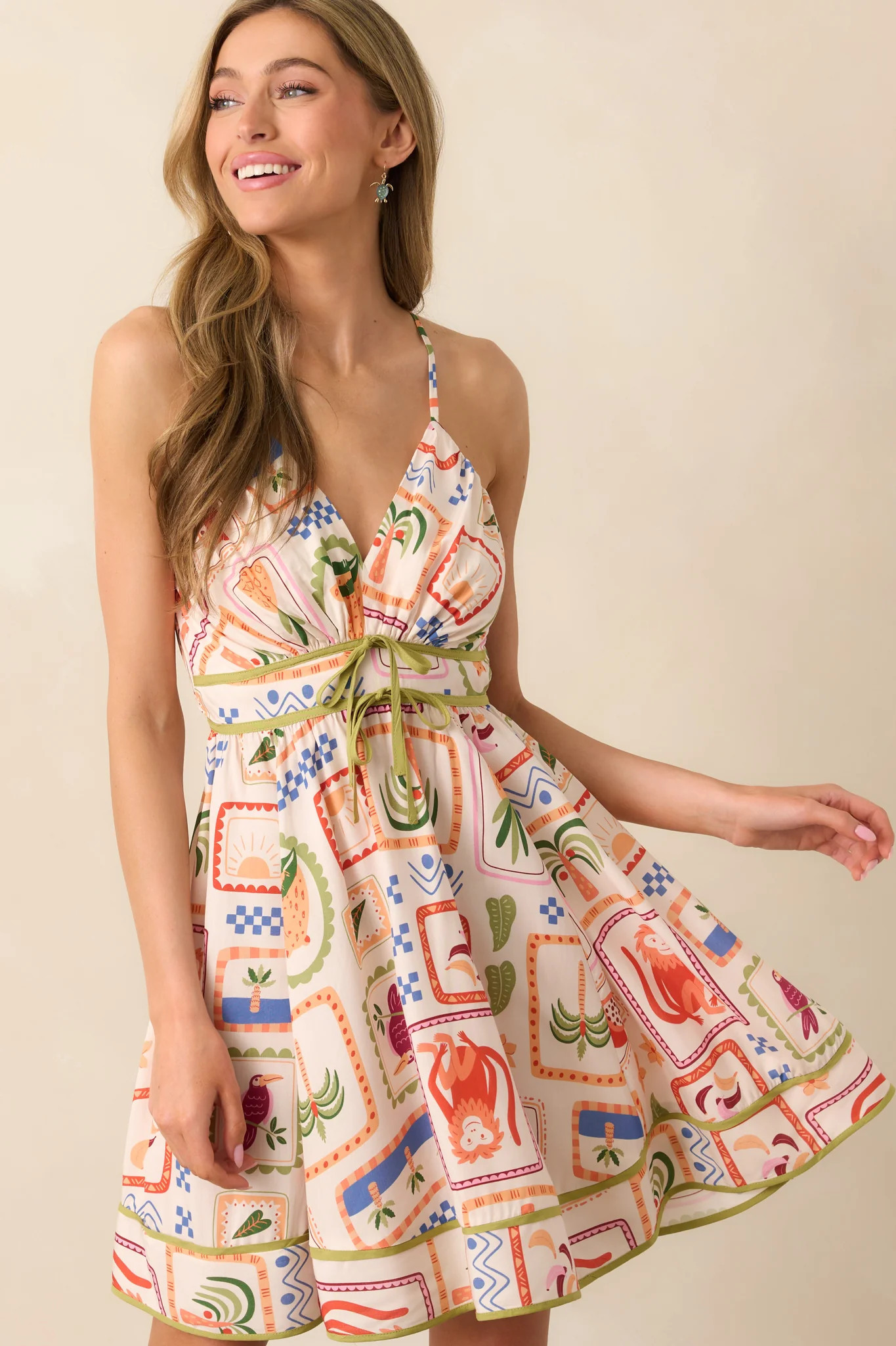 Sweet As Ever Ivory Multi Tropical Print Mini Dress | Red Dress
