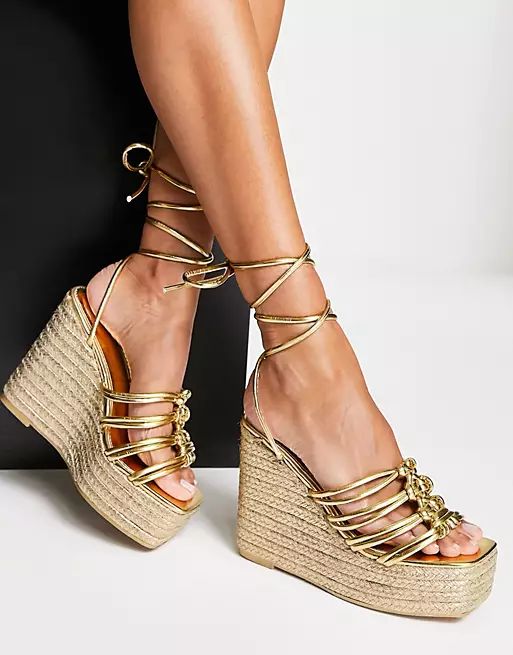 Public Desire Chakra espadrille wedge heel sandals in gold | ASOS (Global)