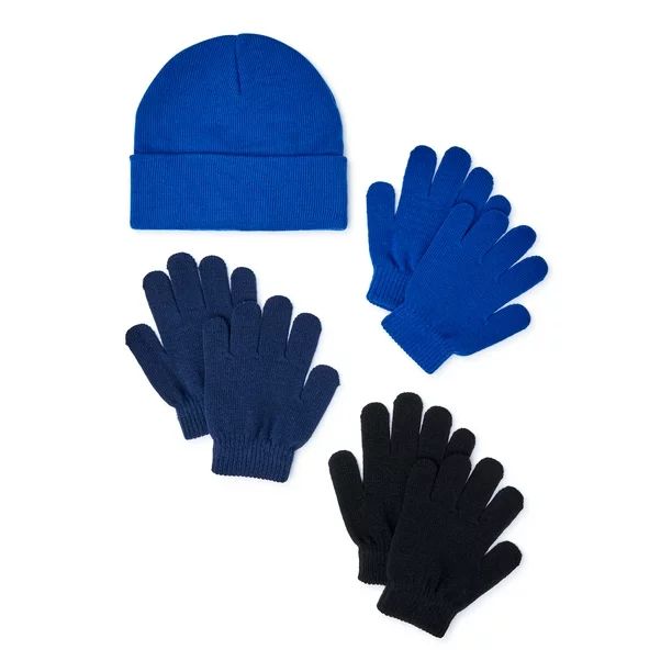 Wonder Nation Boys Hat and Gloves Set, 4 Piece, One Size - Walmart.com | Walmart (US)