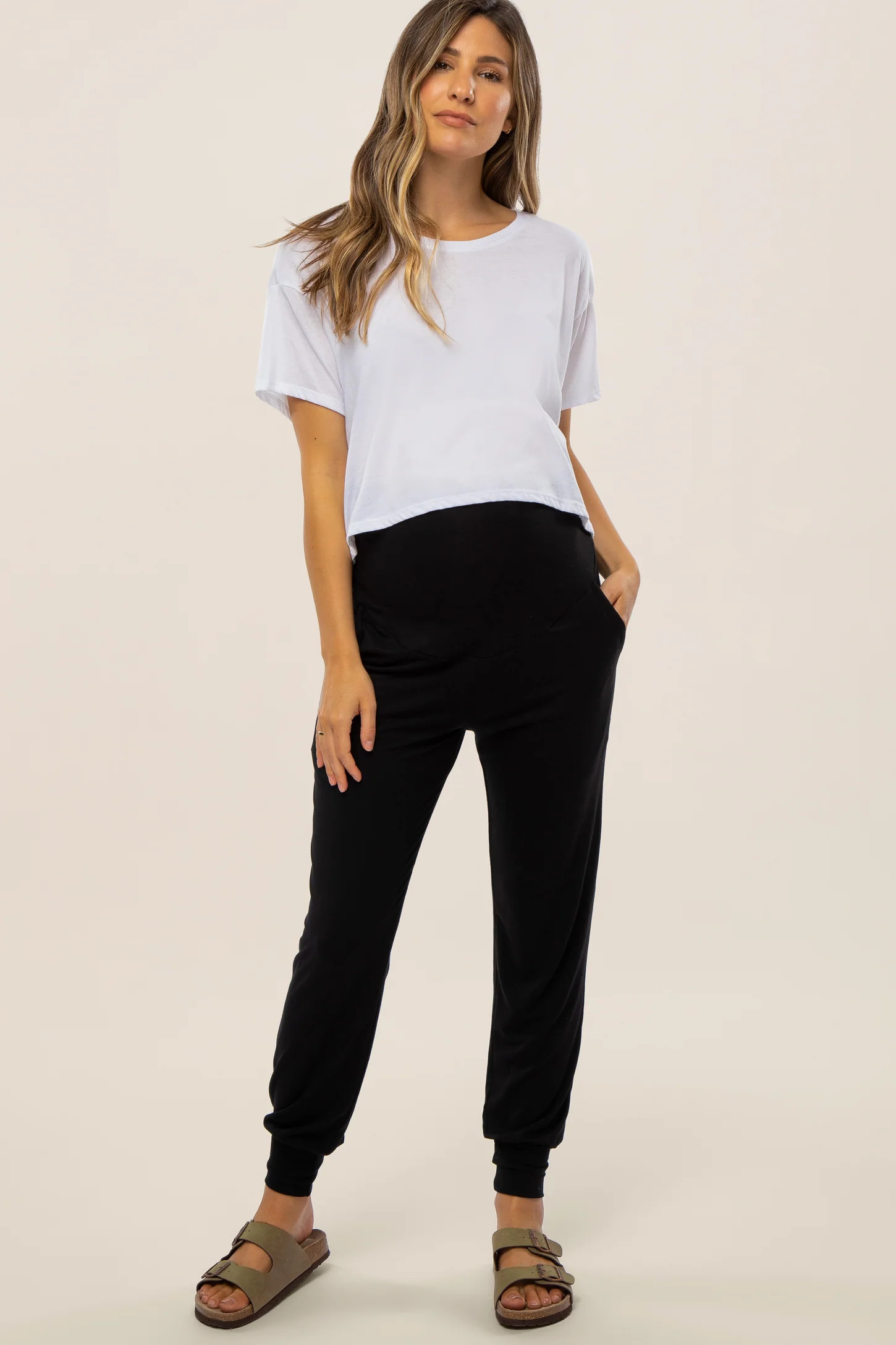 Black Maternity Band Jogger Pants | PinkBlush Maternity