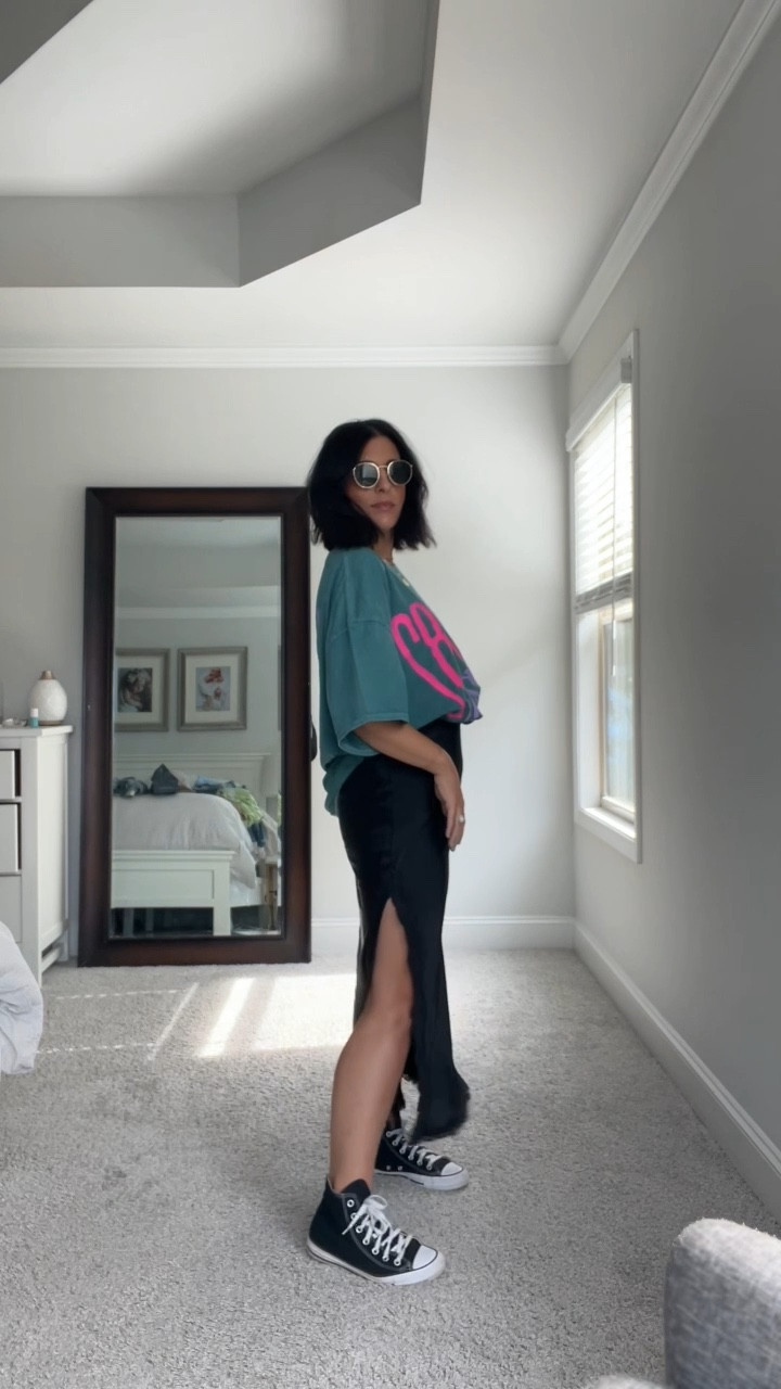 oversized tee with silk skirt. midsize mom style. perfect for the fall

#LTKSeasonal #LTKmidsize #LTKstyletip