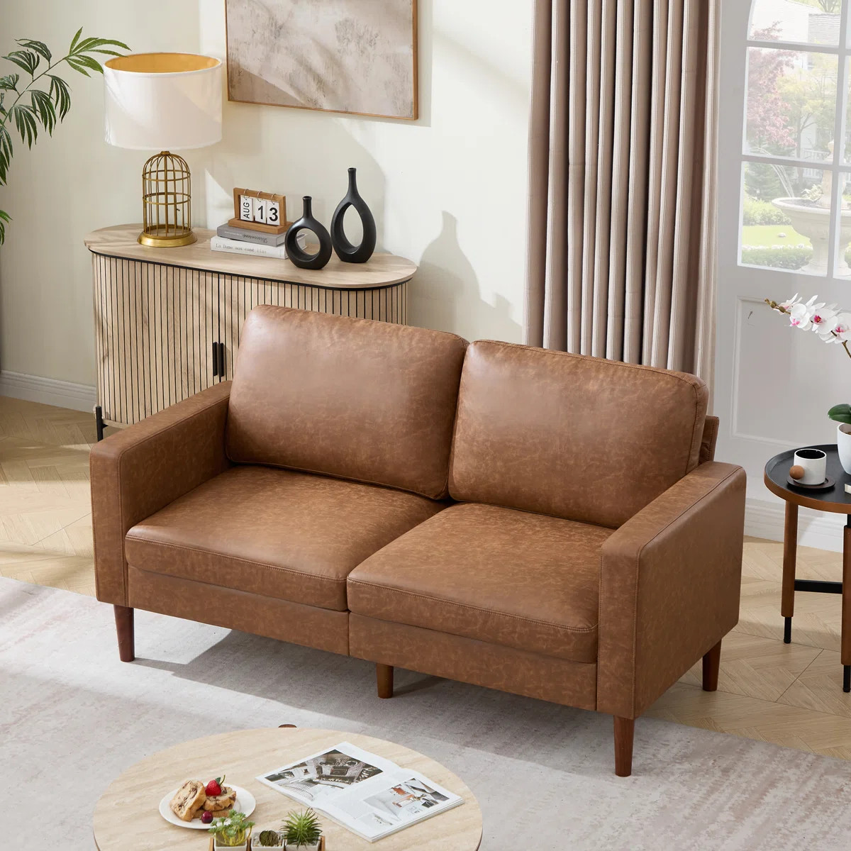 65" Faux Leather Classic Loveseat Mid-Century Modern Sofa | Wayfair North America