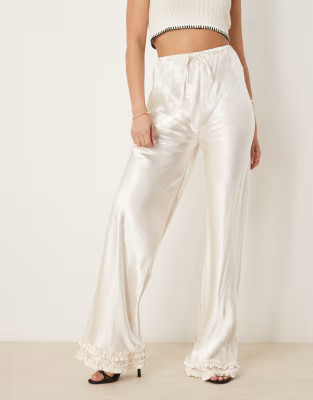 VRG GRL citara satin pants with hem detail in white | ASOS (Global)