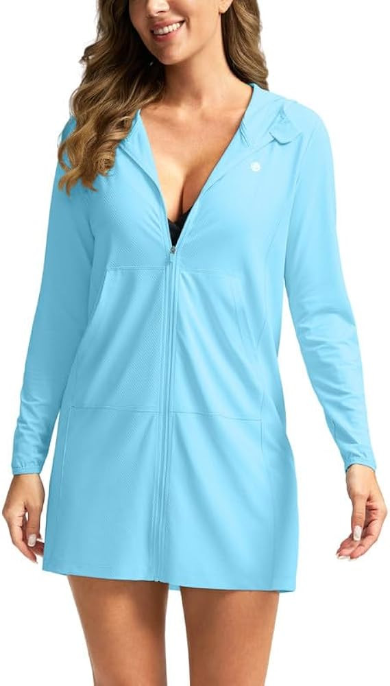Women's UPF 50+ Swim Cover Up Sun Protection Hoodie Long Jacket SPF Lightweight Beach Cover Ups f... | Amazon (US)