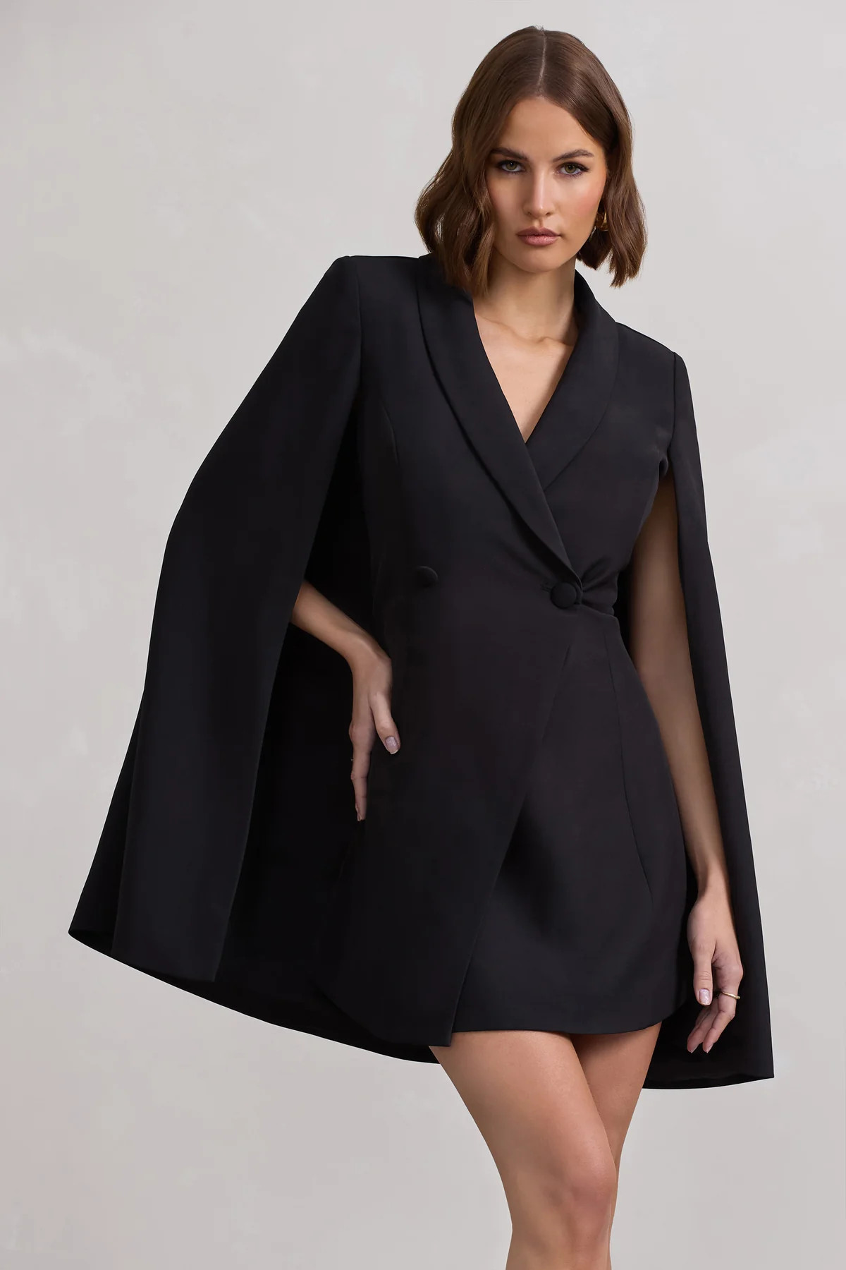 Suri | Black Tailored Cape Blazer Dress | Club L London