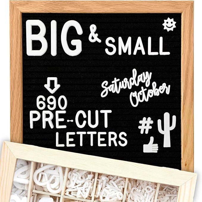 Felt Letter Board 10x10 (Black) | +685 PRE-Cut Letters +Stand +UPGRADED WOODEN Sorting Tray! Lett... | Amazon (US)