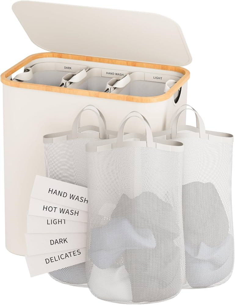 Cesta de lavandería con tapa, cesta de ropa sucia de 160 L para cesta de ropa sucia de 3 seccion... | Amazon (US)