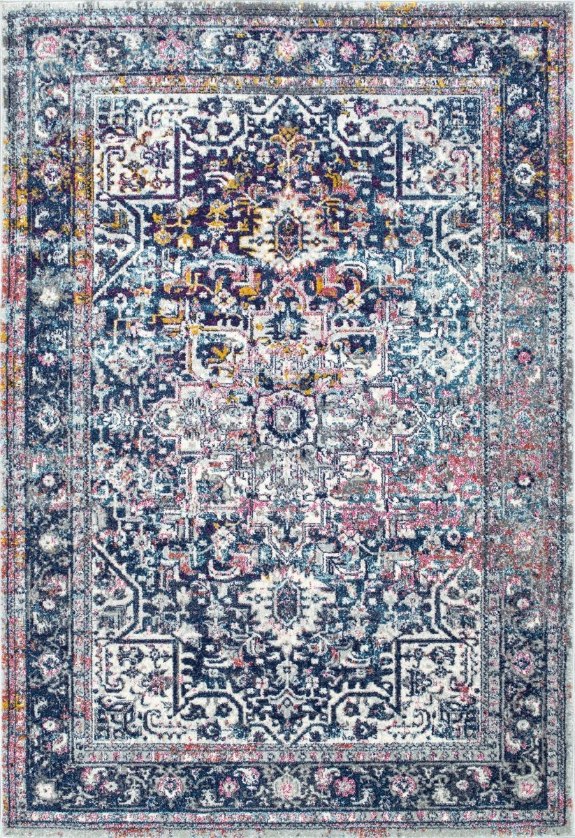 Blue Faded Star Petal Emblem Area Rug | Rugs USA