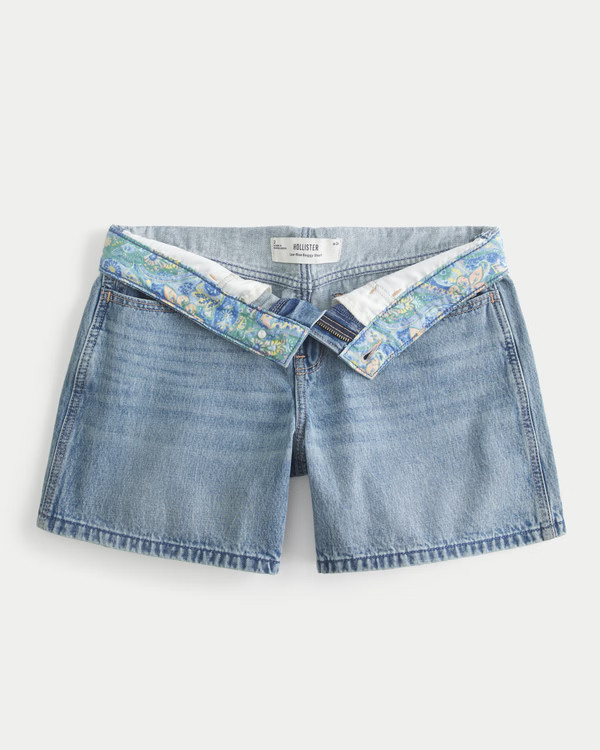 Low-Rise Light Wash Foldover Waist Baggy Denim Shorts 5" | Hollister (US)