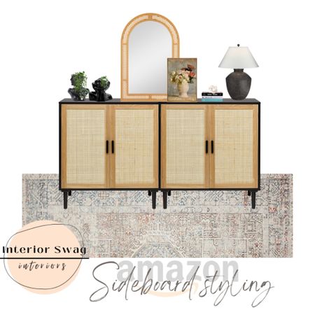 Buffet 
Sideboard styling all from Amazon
Face planters, coffee table books, chunky lamp, urn lamp, terracotta lamp, knot decor, vintage floral art, Loloi rug 

#LTKFind #LTKsalealert #LTKhome
