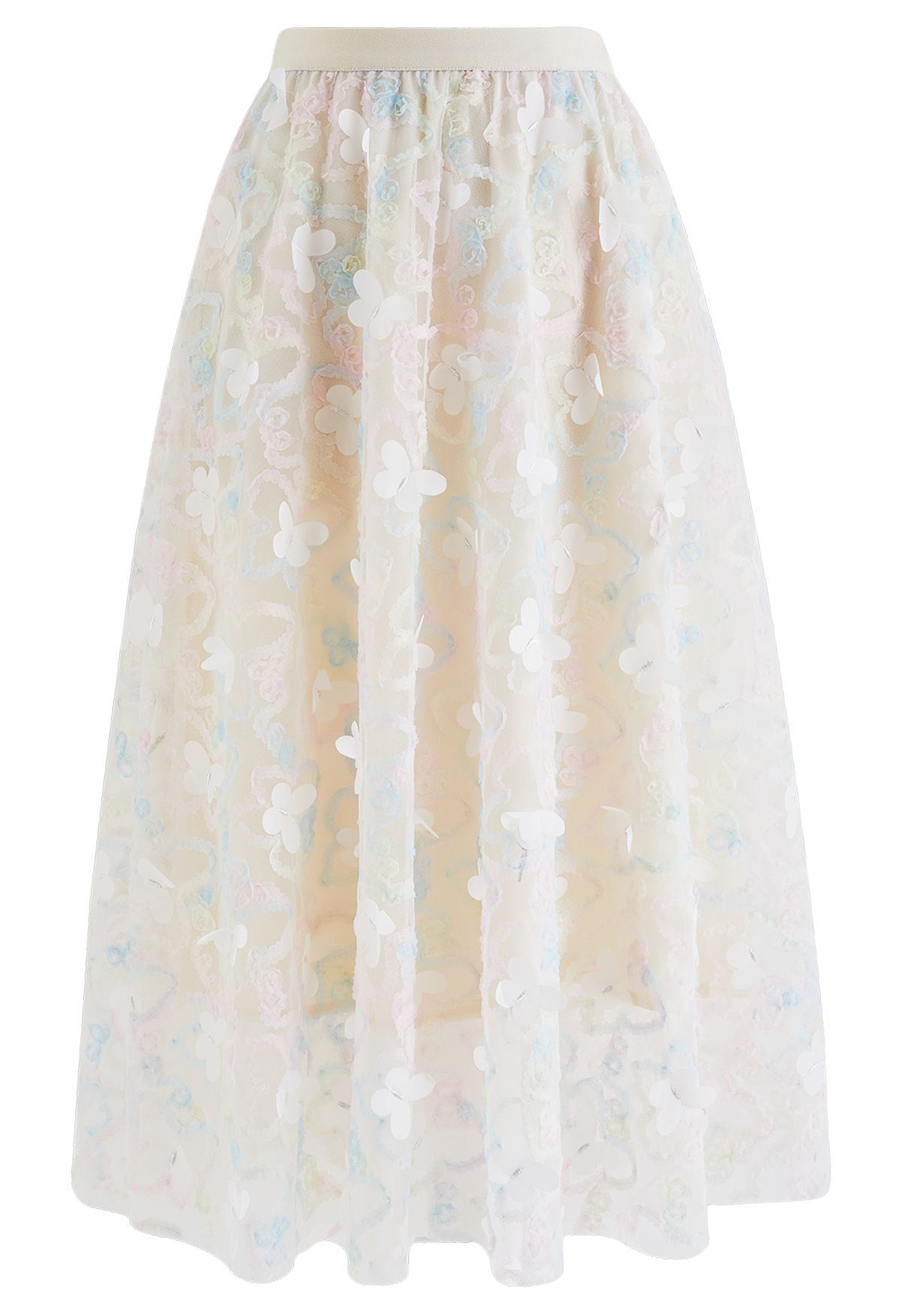 Lively Butterfly Mesh Tulle Skirt in Light Yellow | Chicwish
