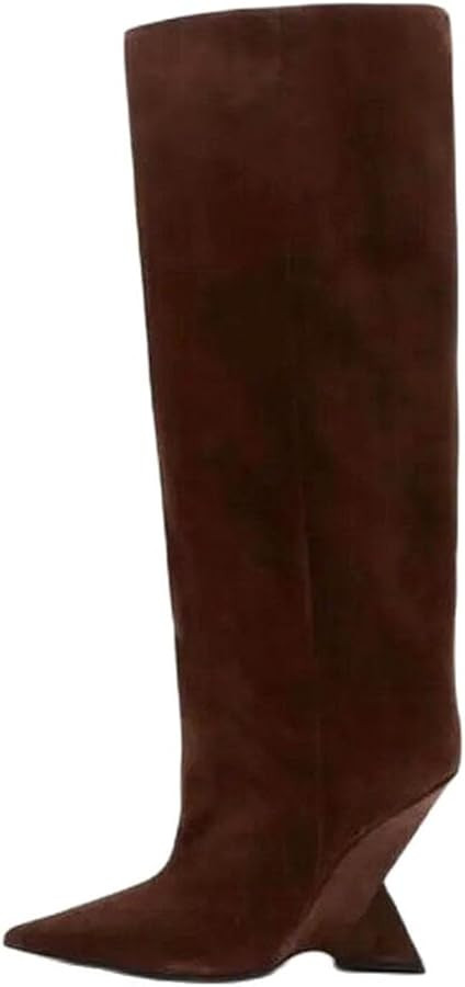 2025 black wedge boots for women Pointed Toe snakeskin knee high boot pull-on Super high heel wid... | Amazon (US)