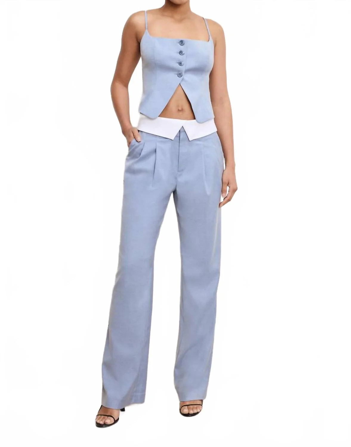 Twill Suiting Foldover Trouser Pant In Crosshatch Blue 001 | Shop Simon