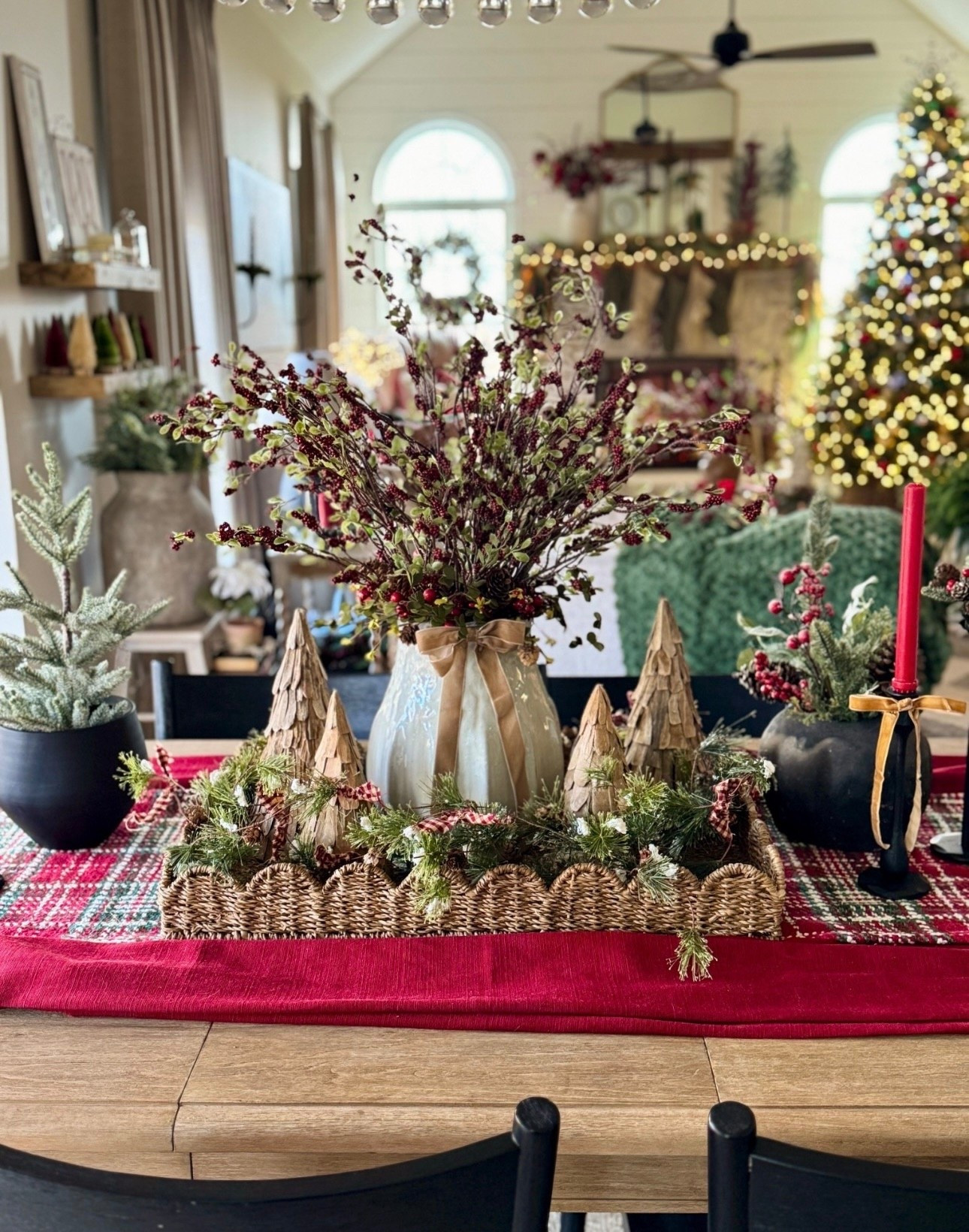 Back in stock! My viral 16” white pleated ceramic vase! Sharing some other pretties: scalloped rectangular tray, rustic trees, premade velvet bows, florals and stems, red taper candles, candle stick holders, red tablecloth used as runner, similar runner as mine, dark green pompom throw, Balsam Hill tree on sale now! 

#LTKFindsUnder50 #LTKHome #LTKHoliday