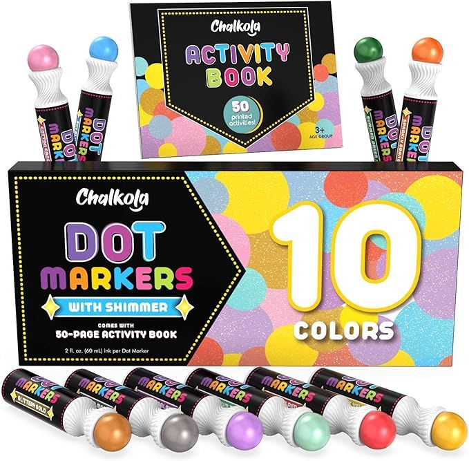 Kids Washable Dot Markers 10 Shimmer Colors | Water-Based Non Toxic Paint Daubers for Toddlers | ... | Amazon (US)