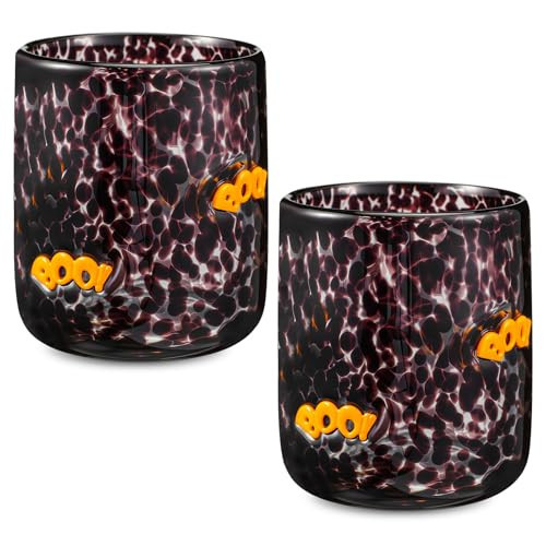 Roshtia 2 Pcs Halloween Icon Glass Cups - 14oz Orange Boo Icon Juice Glass Double Old Fashioned Hand Blown Drinking Cups for Halloween Home Party Supplies Gift | Amazon (US)