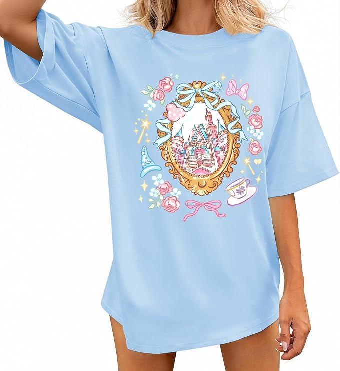 Women Oversized Castle Shirt Princess T-Shirt Witch Short Sleeve Tops Family Vacation Casual Shir... | Amazon (US)