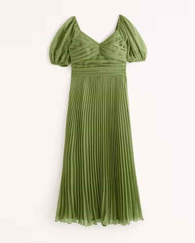 Puff Sleeve Pleated Midi Dress | Abercrombie & Fitch (US)