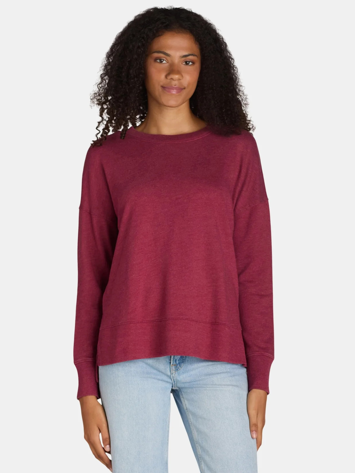 Time and Tru Women's Crewneck Sweatshirt with High-Low Hem, Sizes XS -4X | Walmart (US)