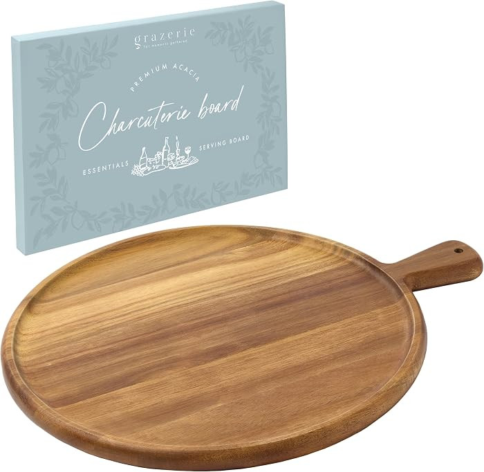 Charcuterie Board - Round Acacia Wood Cutting Board for Kitchen with Handle, Cheese Board for Cho... | Amazon (US)
