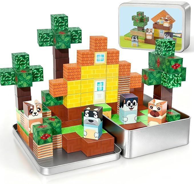 70PCS Magnetic Blocks Travel Toys for Kids with Iron Box, Mini Building Blocks for Boys Girls Age... | Amazon (US)