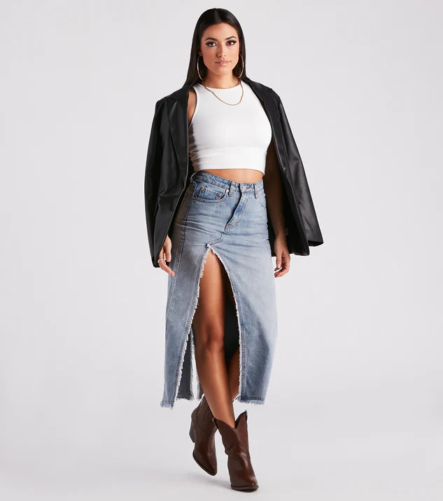 Babe In Denim High Slit Midi Skirt | Windsor Stores