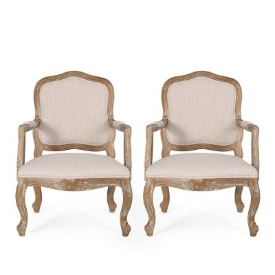 Set of 2 Andrea French Country Wood Upholstered Dining Armchairs - Christopher Knight Home | Target