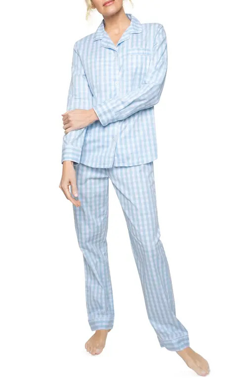 Petite Plume Gingham Check Pajamas in Blue at Nordstrom, Size Large | Nordstrom
