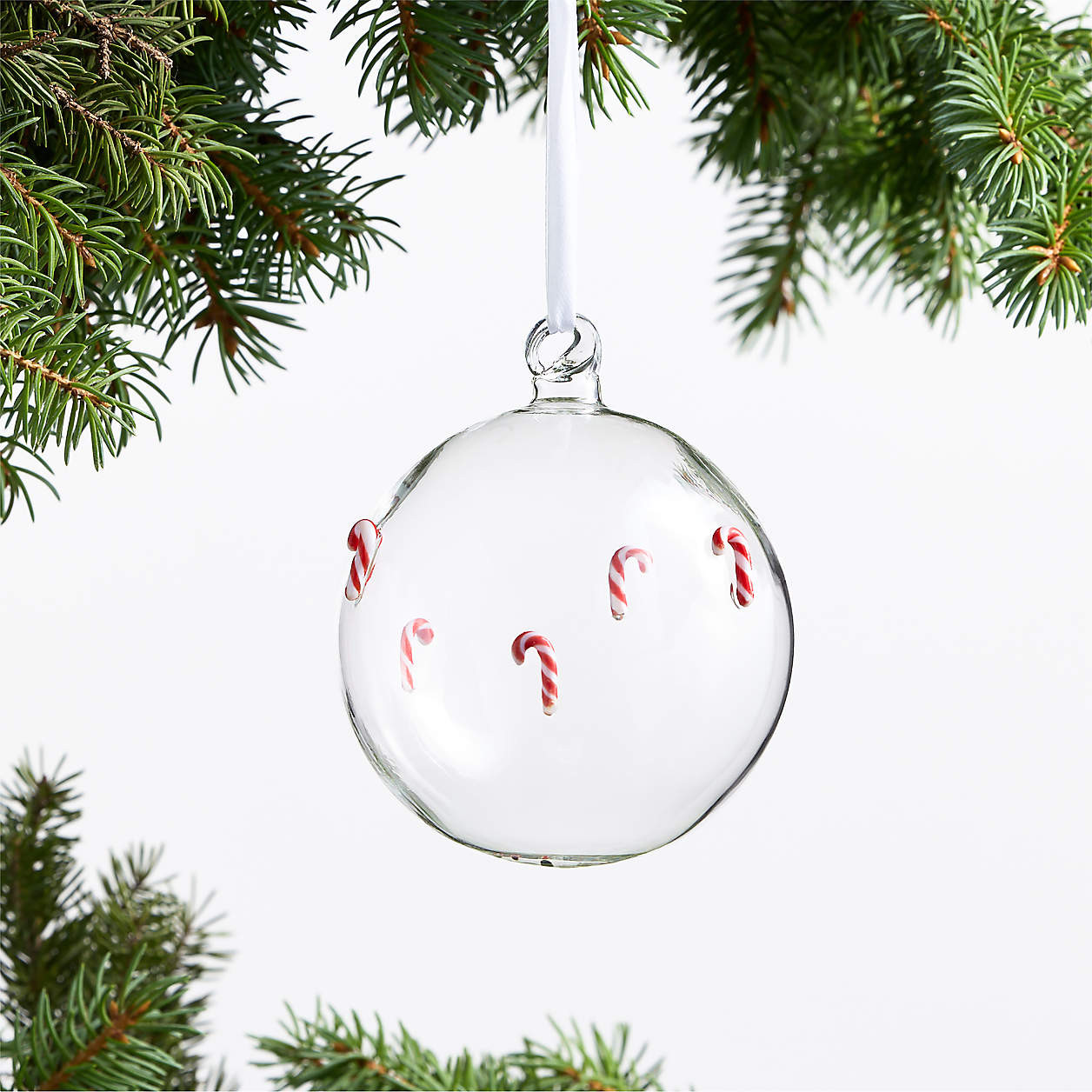 European Candy Cane Glass Ball Christmas Ornament + Reviews | Crate & Barrel | Crate & Barrel