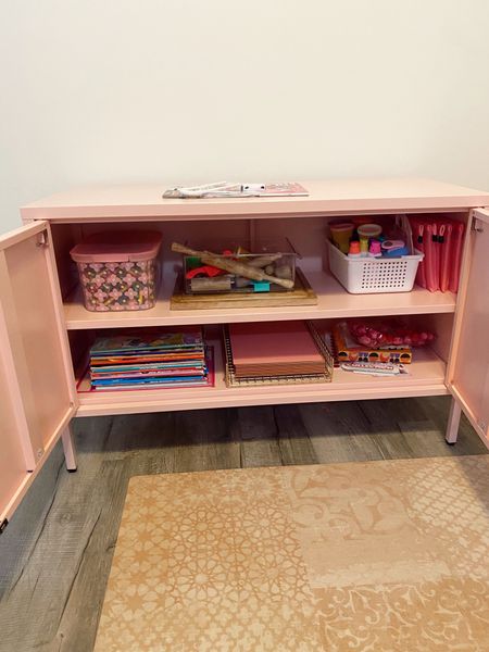 This metal locker cabinet has been a life saver for us! I can organize all our craft supplies and it has handles that can easily have a child lock on them! #crafting #kids #toddler #home #playroom #organize #mom #cabinet #target

#LTKhome #LTKkids