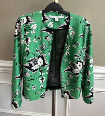 Diane von Furstenberg green floral wool/silk  jacket sz 2 | eBay AU