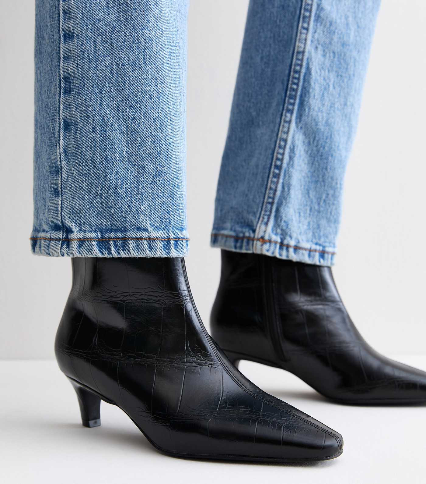 Black Crocodile Effect Faux Leather Ankle Boots | New Look | New Look (UK)