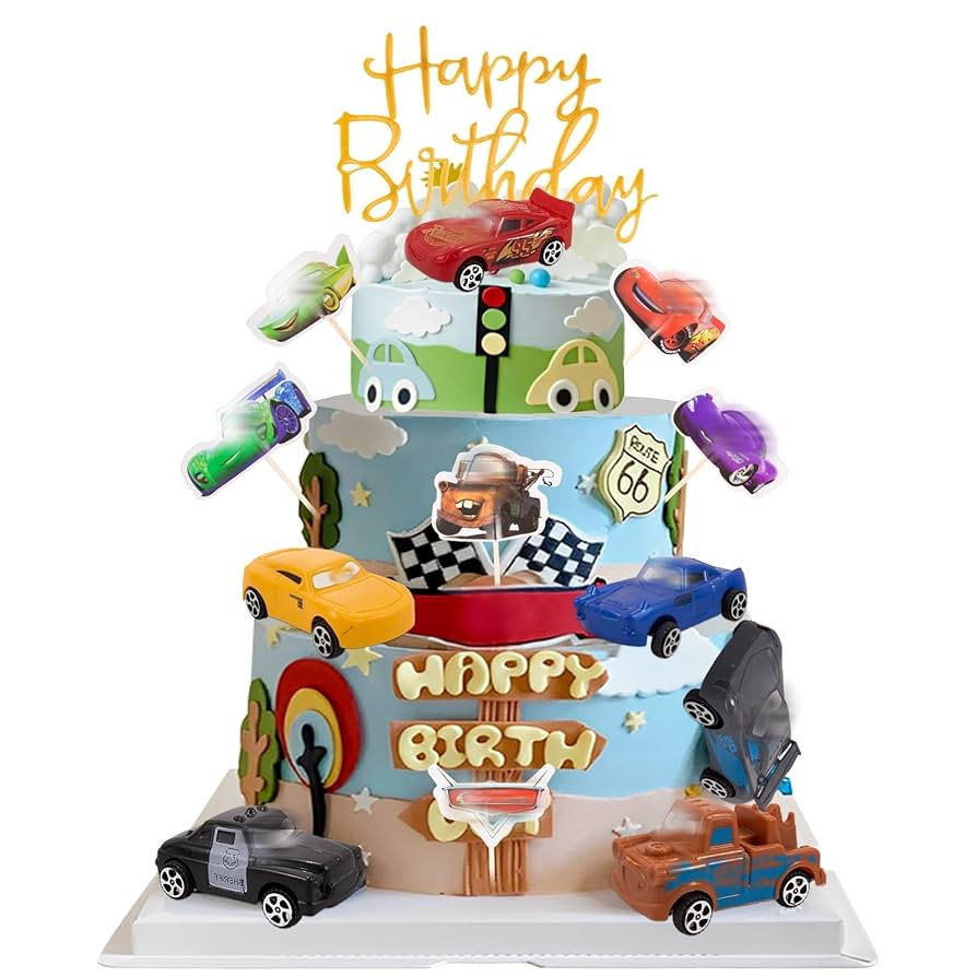 13 Pcs Car Cake Topper, Racing Party Decorations Lightning Cake Decorations Birthday Cake Toppers... | Amazon (UK)