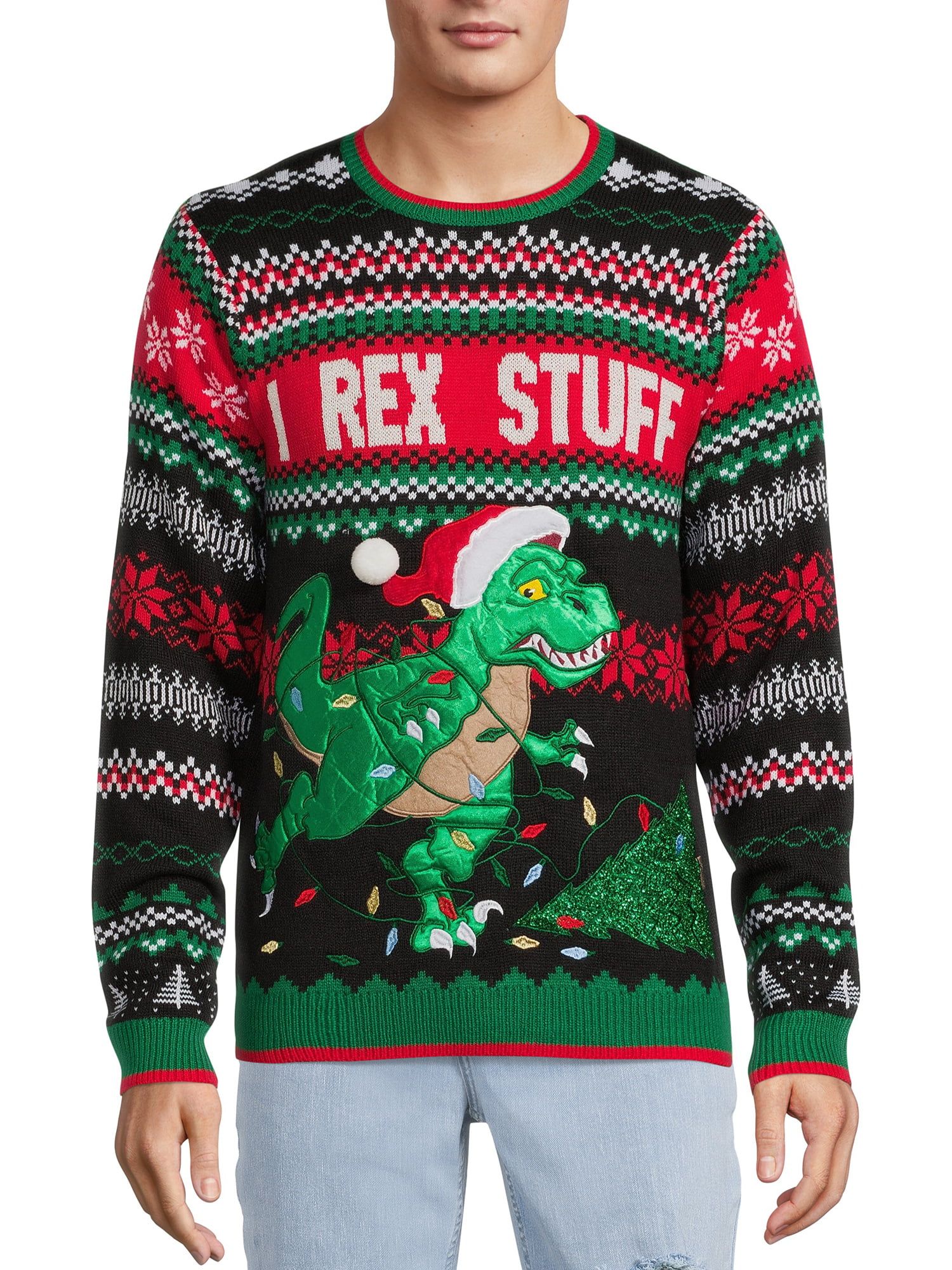 Holiday Time Men's I Rex Stuff Ugly Christmas Sweater - Walmart.com | Walmart (US)