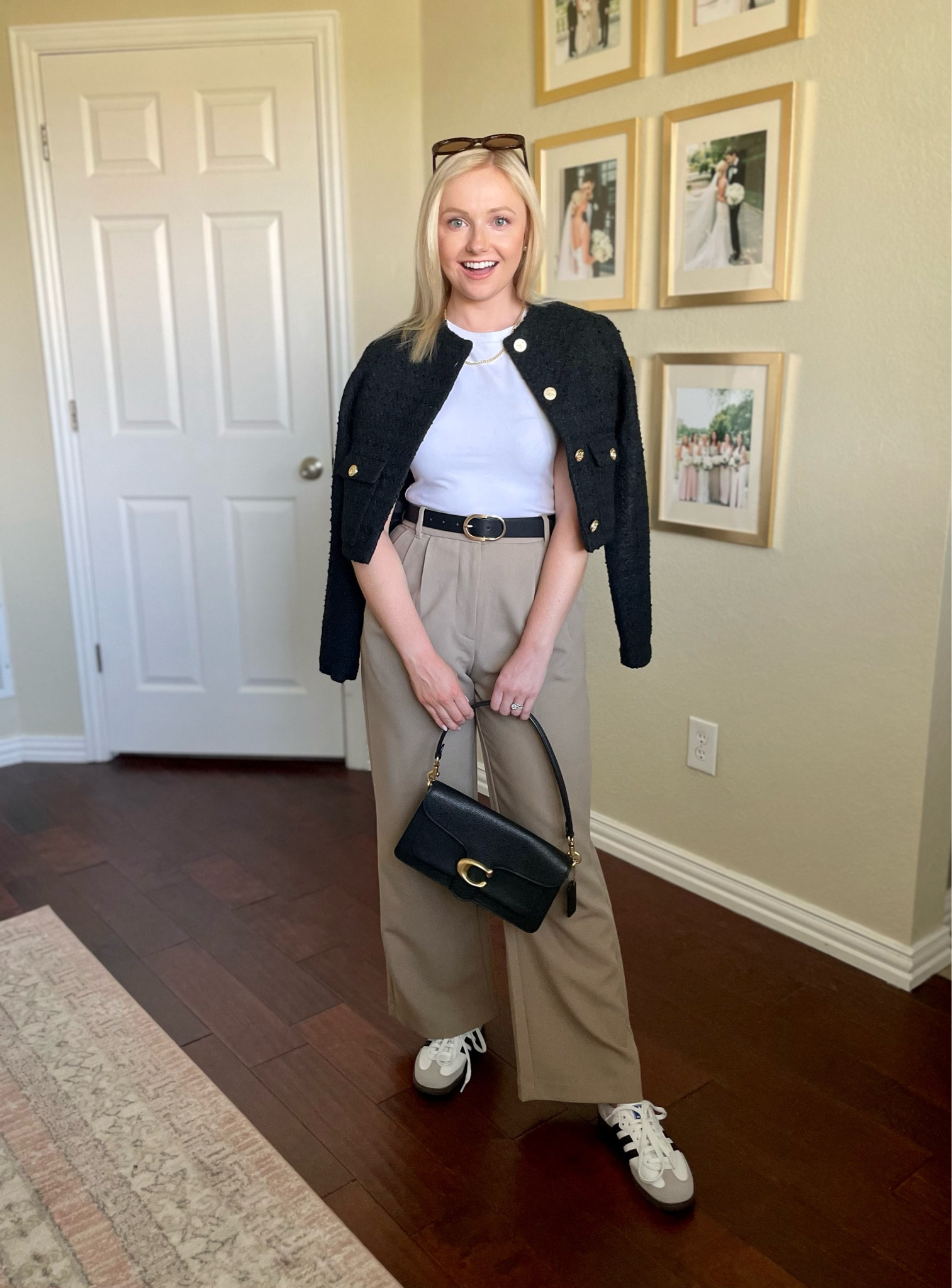 Wearing an XXS in jacket, 26S in pants, and XS in tee | adidas samba, Abercrombie trousers, trousers outfit, tweed jacket, fall outfits 

#LTKstyletip #LTKfindsunder100 #LTKSeasonal