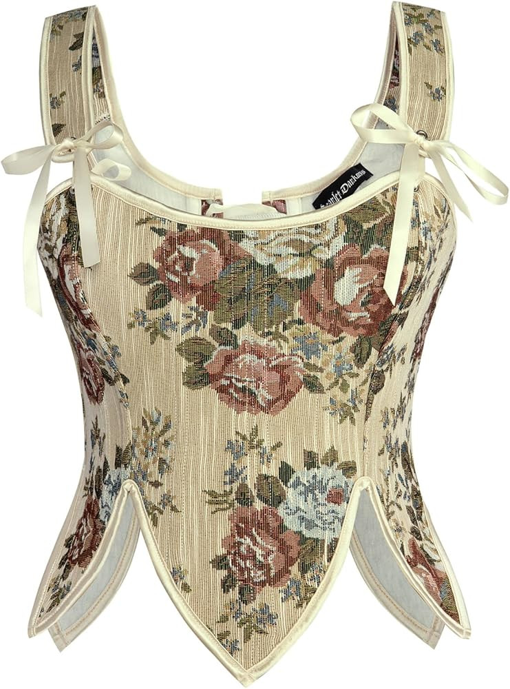 Scarlet Darkness Renaissance Corset Tops for Women Floral Lace Up Boned Bustier with Zip | Amazon (US)