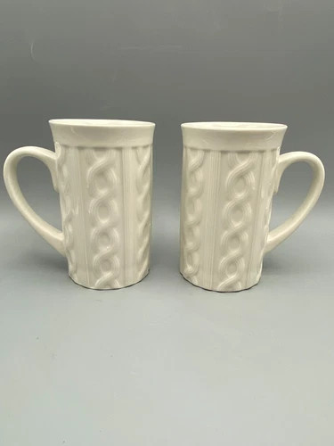 2x Bay Island White Sweater Cable Knit Pattern Tall Coffee Mug Tea Cup 5" | eBay US