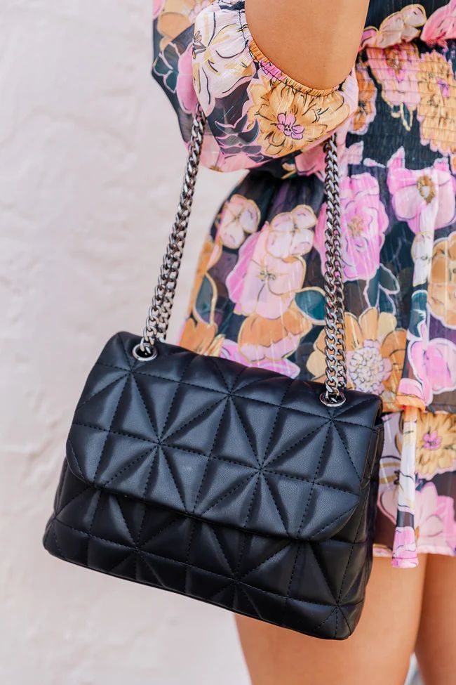 Accomplish It Black Quilted Chain Bag | Pink Lily