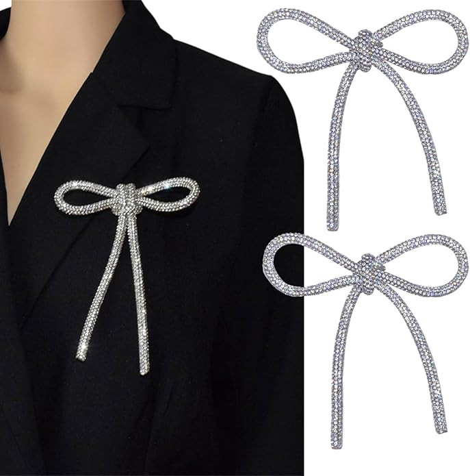 Sliver Sparkly Rhinestone Bowknot Brooch Exquisite Luxury Full Crystal Ribbon Bow Brooches Pins C... | Amazon (US)