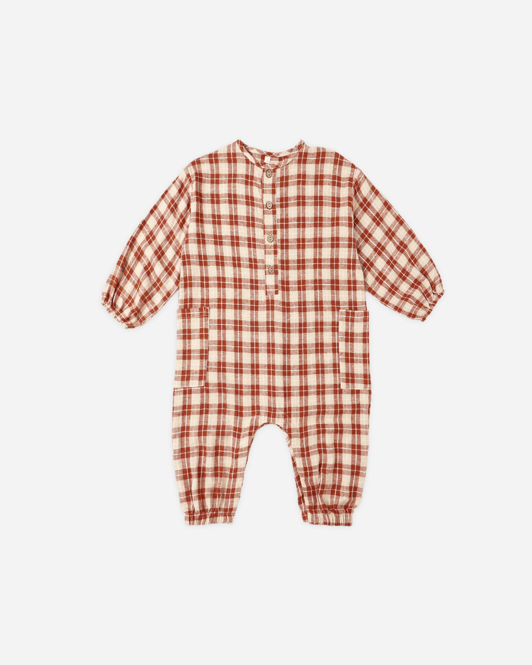 Relaxed Woven Jumpsuit || Red Plaid | Rylee + Cru