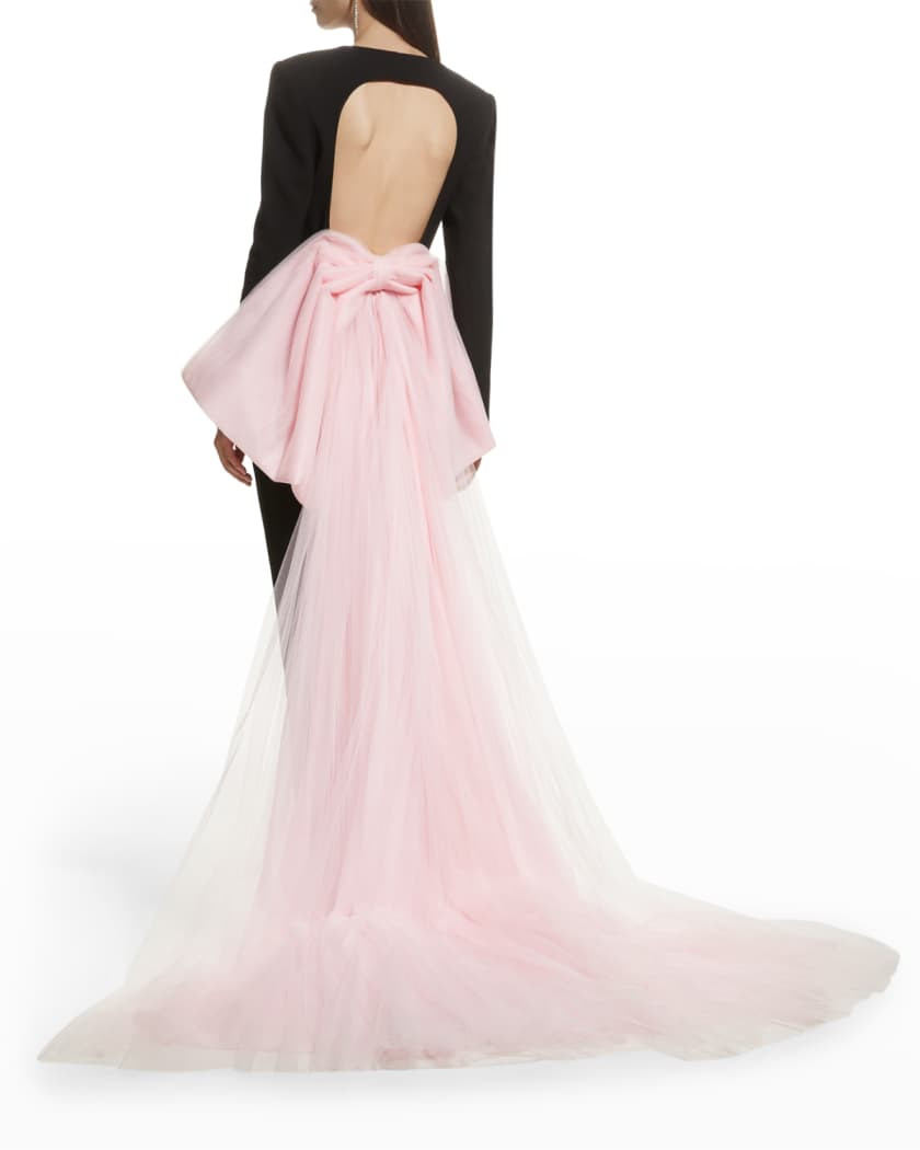 Carolina Herrera Collarless Open-Back Peplum Jacket with Contrast Back Bow | Neiman Marcus